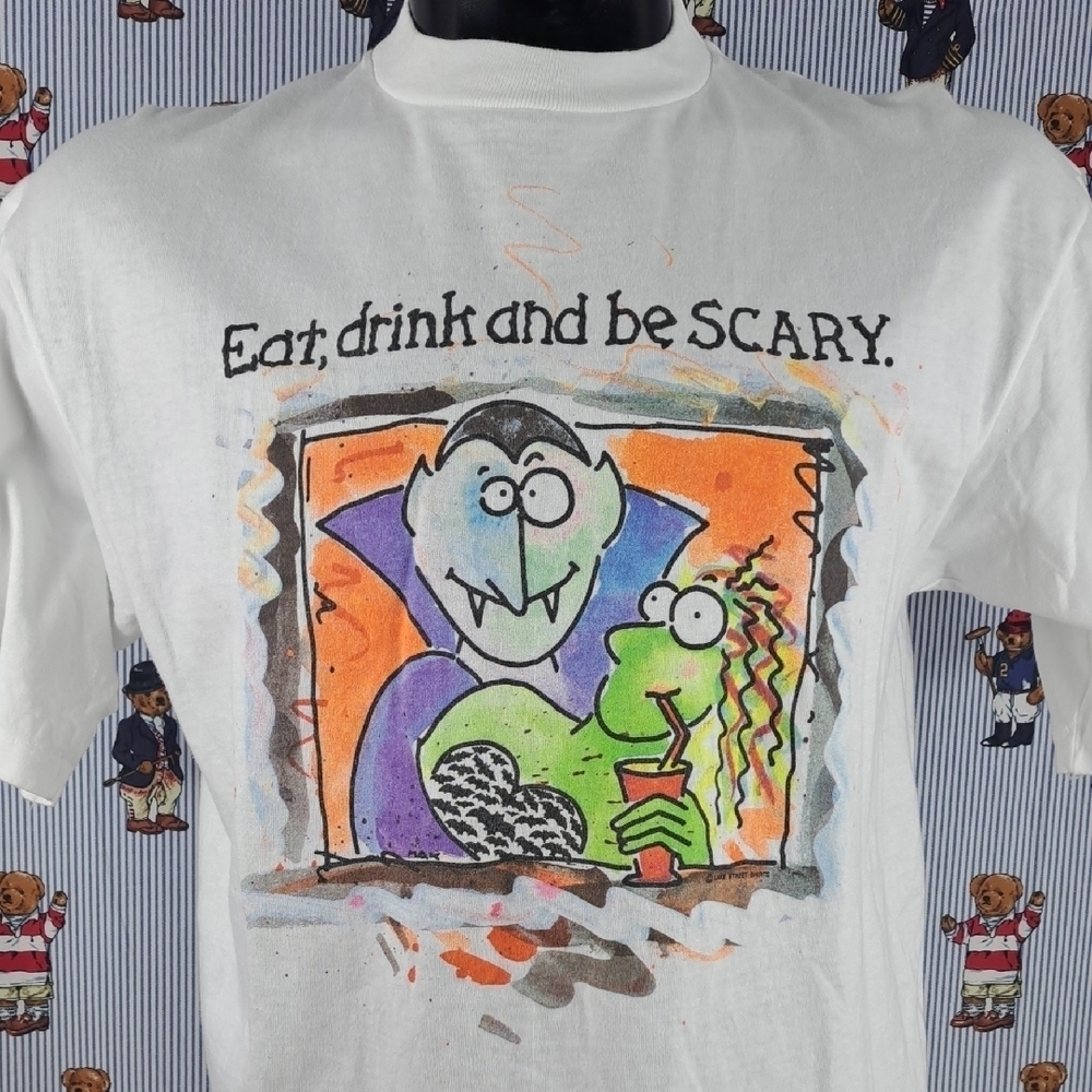Vintage 90s Vampire & Zombie Be Scary water color cartoon graphic XL t-shirt